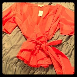 *NEW* LOFT, Orange short sleeve wrap top